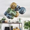 Koyoto ceiling light, globe light blue, gold, green, 10-light sources