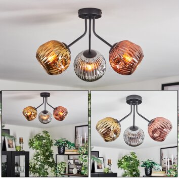 Ripoll ceiling light, globe light chrome, gold, coppery, Smoke-coloured, 3-light sources