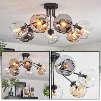 Ripoll ceiling light, globe light Amber, clear, Smoke-coloured, 7-light sources