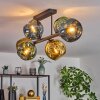 Ripoll ceiling light, globe light blue, gold, green, 6-light sources
