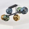 Ripoll ceiling light, globe light blue, gold, green, 6-light sources