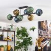 Koyoto ceiling light, globe light blue, gold, green, 8-light sources