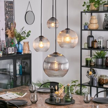 Koyoto hanging light, globe light, Cluster pendant lamp Amber, clear, Smoke-coloured, 4-light sources