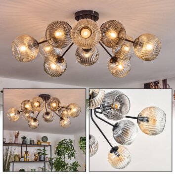 Ripoll ceiling light, globe light Amber, clear, Smoke-coloured, 10-light sources