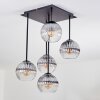 Koyoto ceiling light, globe light clear, Smoke-coloured, 5-light sources