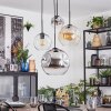 Ripoll hanging light, globe light, pendant light Amber, chrome, clear, Smoke-coloured, 4-light sources