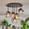 Koyoto ceiling light, globe light 45 cm chrome, clear, Smoke-coloured, 5-light sources