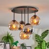 Koyoto ceiling light, globe light 45 cm Amber, chrome, Smoke-coloured, 5-light sources