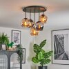 Koyoto ceiling light, globe light 45 cm Amber, chrome, Smoke-coloured, 5-light sources