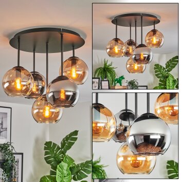Koyoto ceiling light, globe light 45 cm Amber, chrome, Smoke-coloured, 5-light sources