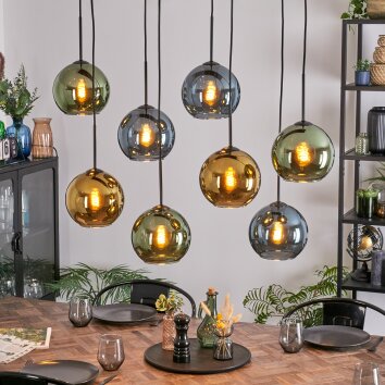 Koyoto hanging light, globe light, pendant light blue, gold, green, 8-light sources
