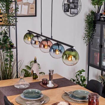 Gastor hanging light, globe light, pendant light blue, chrome, green, clear, coppery, Smoke-coloured, 5-light sources