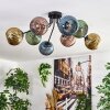 Koyoto ceiling light, globe light 85 cm blue, gold, green, coppery, 8-light sources