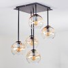 Koyoto ceiling light, globe light Amber, clear, 5-light sources