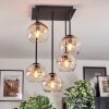 Koyoto ceiling light, globe light Amber, clear, 5-light sources
