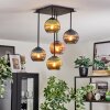 Koyoto ceiling light, globe light blue, green, coppery, 5-light sources