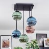 Koyoto ceiling light, globe light blue, green, coppery, 5-light sources