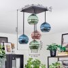 Koyoto ceiling light, globe light blue, green, coppery, 5-light sources