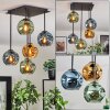 Ripoll ceiling light, globe light blue, gold, green, 5-light sources