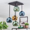 Ripoll ceiling light, globe light blue, gold, green, 5-light sources