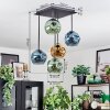 Ripoll ceiling light, globe light blue, gold, green, 5-light sources