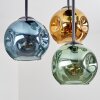 Ripoll ceiling light, globe light blue, gold, green, 5-light sources