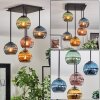 Koyoto ceiling light, globe light blue, gold, green, coppery, 5-light sources