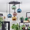 Koyoto ceiling light, globe light blue, gold, green, coppery, 5-light sources