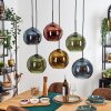 Koyoto hanging light, globe light, pendant light blue, gold, green, coppery, 6-light sources