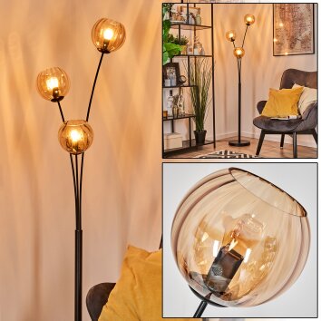 Koyoto globe light, floor lamp Amber, 3-light sources