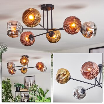 Ripoll ceiling light, globe light chrome, gold, coppery, Smoke-coloured, 6-light sources