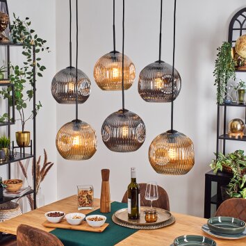 Ripoll hanging light, globe light, pendant light Amber, Smoke-coloured, 6-light sources