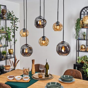 Ripoll hanging light, globe light, pendant light Amber, Smoke-coloured, 6-light sources