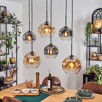 Ripoll hanging light, globe light, pendant light Amber, clear, Smoke-coloured, 6-light sources