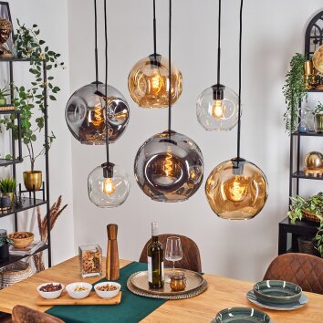 Ripoll hanging light, globe light, pendant light Amber, clear, Smoke-coloured, 6-light sources