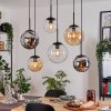 Gastor hanging light, globe light, pendant light Amber, chrome, clear, Smoke-coloured, 6-light sources