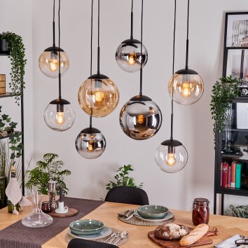 Gastor hanging light, globe light, pendant light Amber, chrome, clear, Smoke-coloured, 8-light sources