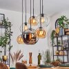 Koyoto hanging light, globe light, pendant light Amber, chrome, clear, Smoke-coloured, 6-light sources