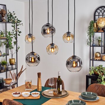 Ripoll hanging light, globe light, pendant light Amber, clear, Smoke-coloured, 6-light sources
