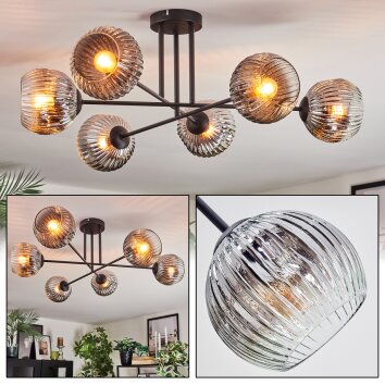Ripoll ceiling light, globe light chrome, clear, Smoke-coloured, 6-light sources
