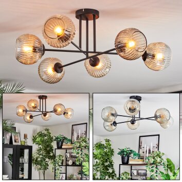 Ripoll ceiling light, globe light Amber, clear, 6-light sources