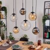 Gastor hanging light, globe light, pendant light Amber, chrome, clear, Smoke-coloured, 6-light sources