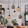 Gastor hanging light, globe light, pendant light Amber, chrome, clear, Smoke-coloured, 6-light sources