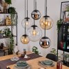 Gastor hanging light, globe light, pendant light Amber, chrome, clear, Smoke-coloured, 6-light sources