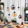 Gastor hanging light, globe light, pendant light Amber, chrome, clear, Smoke-coloured, 6-light sources