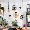 Gastor hanging light, globe light, pendant light Amber, chrome, clear, Smoke-coloured, 6-light sources