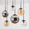Gastor hanging light, globe light, pendant light Amber, chrome, clear, Smoke-coloured, 6-light sources