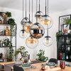 Gastor hanging light, globe light, pendant light Amber, chrome, clear, Smoke-coloured, 8-light sources