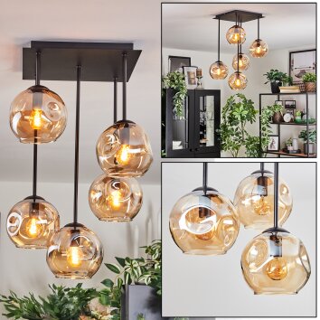 Ripoll ceiling light, globe light Amber, 5-light sources