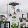 Gastor ceiling light, globe light blue, green, clear, coppery, 5-light sources